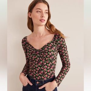 Boden Sweetheart Jersey Top. NWT. Size 6. Black, Diamond Rose.
